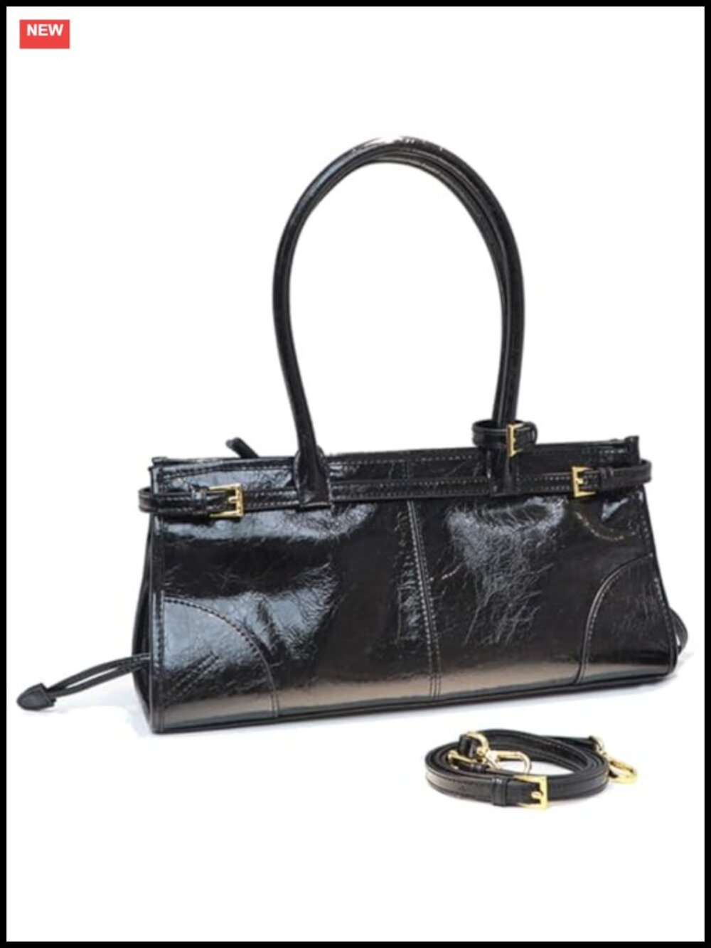 Faux Leather Shoulder Bag Baguette Crossbody Handbag Structured Work Purse